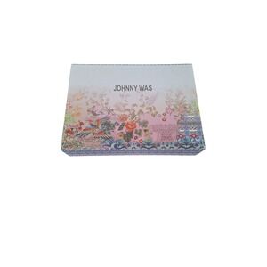 Johnny Was Floral Bird Print Magnetic Gift Box with Pink Ribbon 14x10.5x3